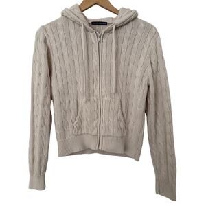 Brandy Melville Cable Knit Cream Long Sleeve Full Zip with Hood - One Size